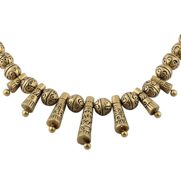 Alternate image for Hand-Painted Golden Sun Ceramic Adjustable Beaded Necklace Gold Sun