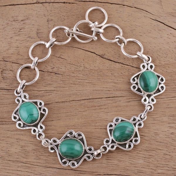 Alternate image for Malachite Swirling Link Bracelet Crafted in India Lush Connection