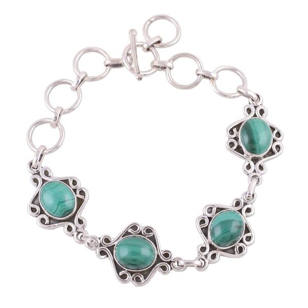 Alternate image for Malachite Swirling Link Bracelet Crafted in India Lush Connection