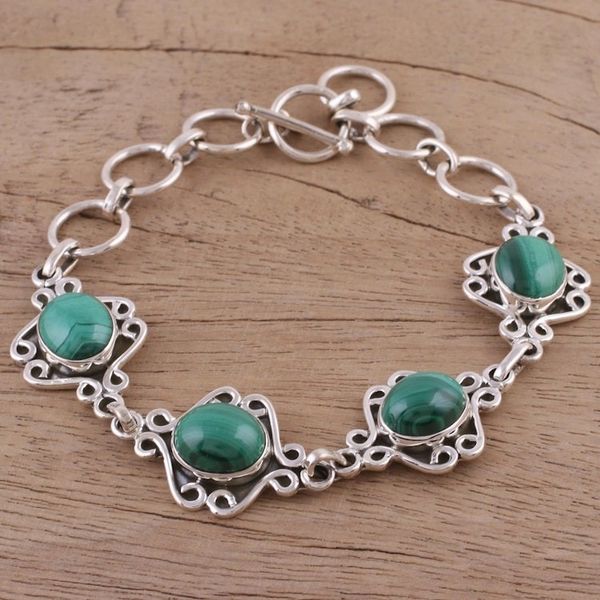 Alternate image for Malachite Swirling Link Bracelet Crafted in India Lush Connection