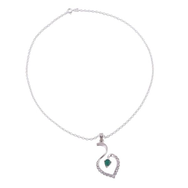 Alternate image for Rhodium Plated Onyx Heart Pendant Necklace from India Heart Curves