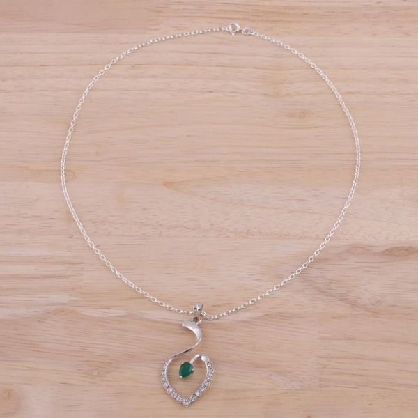 Alternate image for Rhodium Plated Onyx Heart Pendant Necklace from India Heart Curves