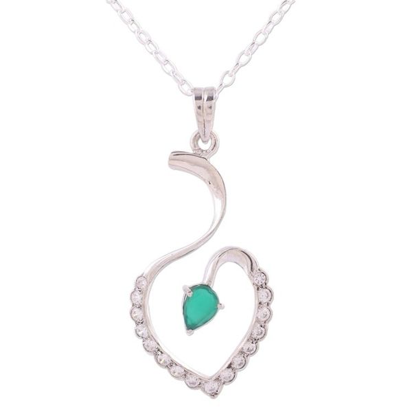 Alternate image for Rhodium Plated Onyx Heart Pendant Necklace from India Heart Curves