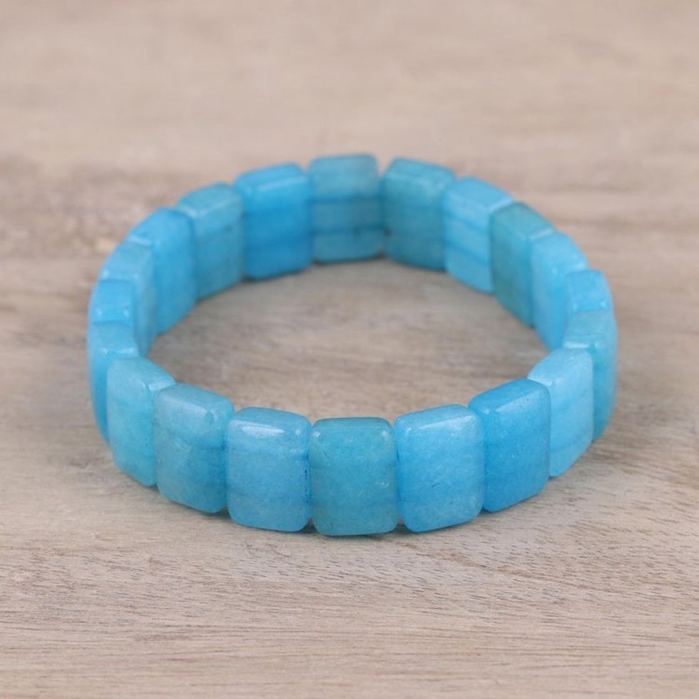 Handmade Blue Agate Frozen Sea Beaded Stretch Bracelet 'Frozen Sea'