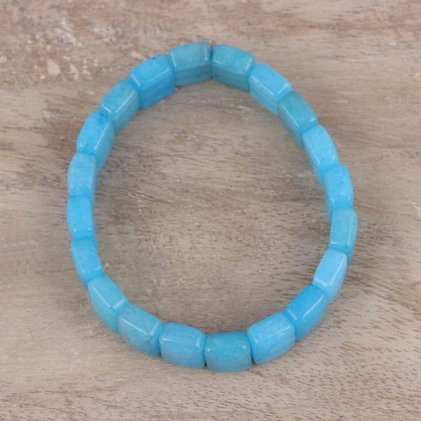 Alternate image for Handmade Blue Agate Frozen Sea Beaded Stretch Bracelet Frozen Sea