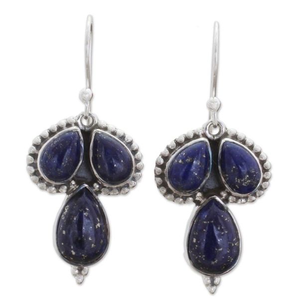Alternate image for Lapis Lazuli and Sterling Silver Dangle Earrings from India Droplet Trios