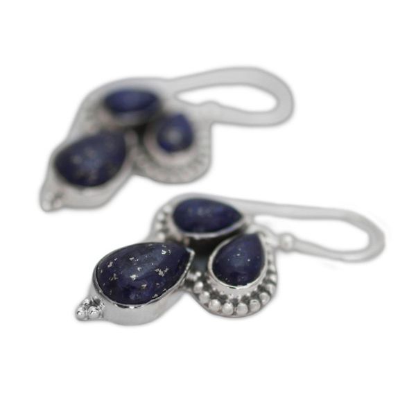 Alternate image for Lapis Lazuli and Sterling Silver Dangle Earrings from India Droplet Trios