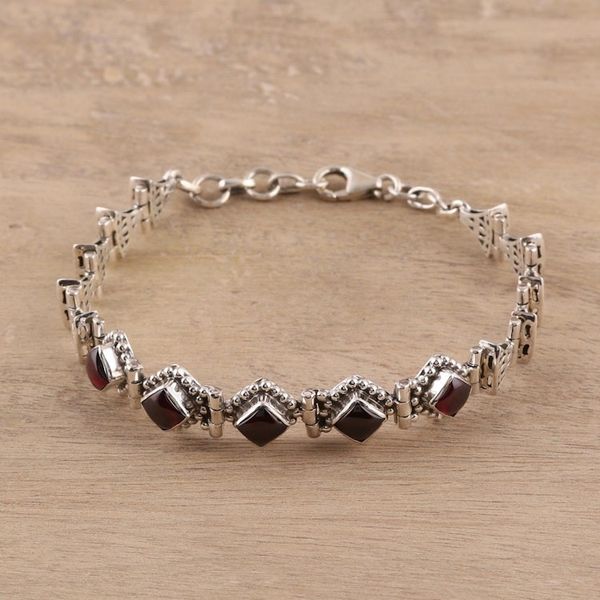 Alternate image for Sterling Silver Red Garnet Openwork Link Bracelet Radiant Red Romance