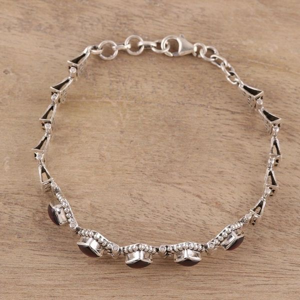 Alternate image for Sterling Silver Red Garnet Openwork Link Bracelet Radiant Red Romance