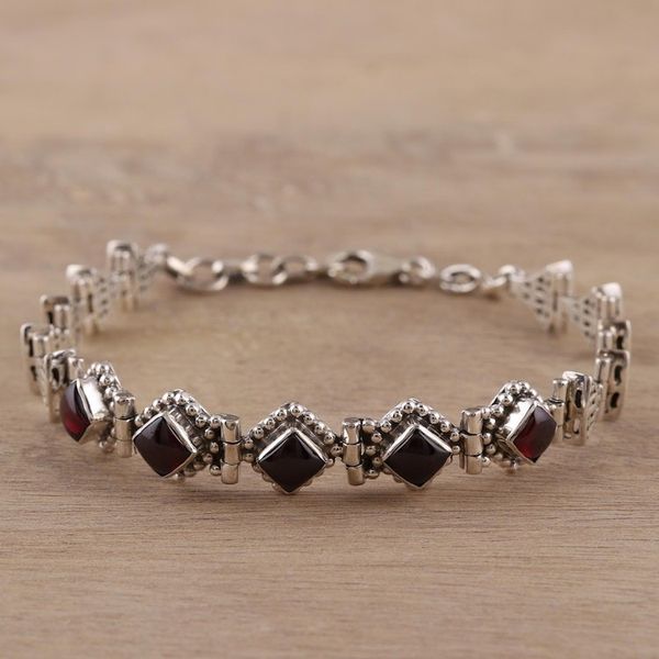 Alternate image for Sterling Silver Red Garnet Openwork Link Bracelet Radiant Red Romance