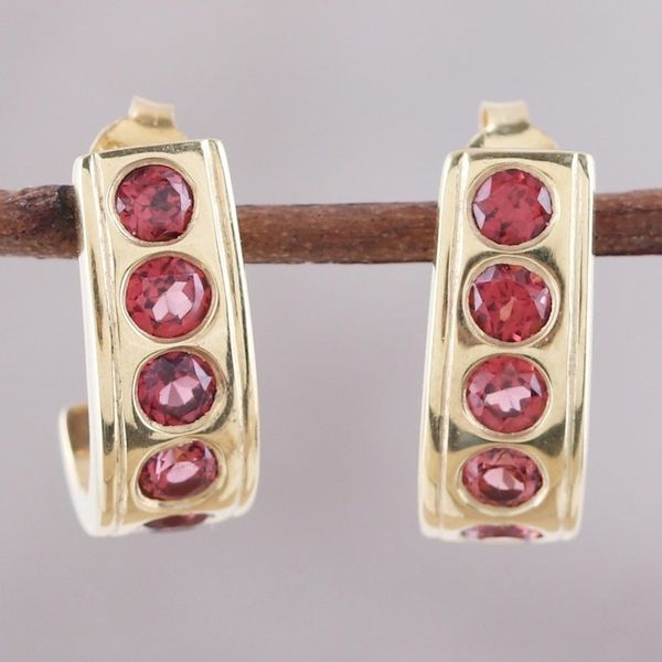 Alternate image for 23k Gold Plated Sterling Silver Garnet Half-Hoop Earrings Jaipur Curve