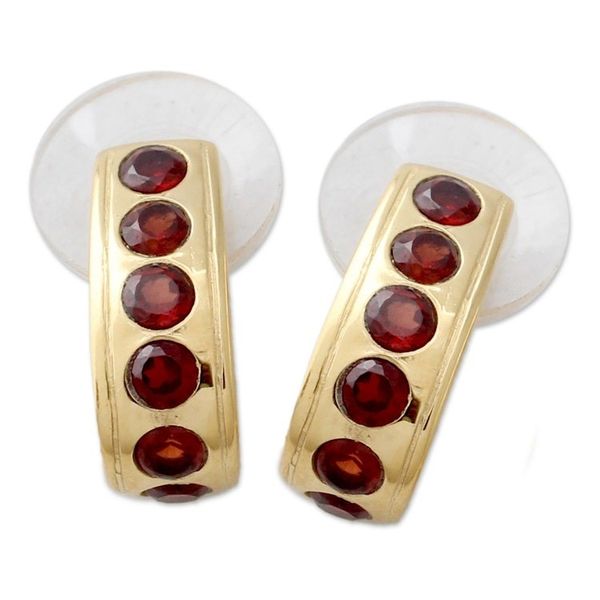Alternate image for 23k Gold Plated Sterling Silver Garnet Half-Hoop Earrings Jaipur Curve