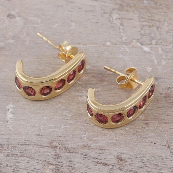 Alternate image for 23k Gold Plated Sterling Silver Garnet Half-Hoop Earrings Jaipur Curve
