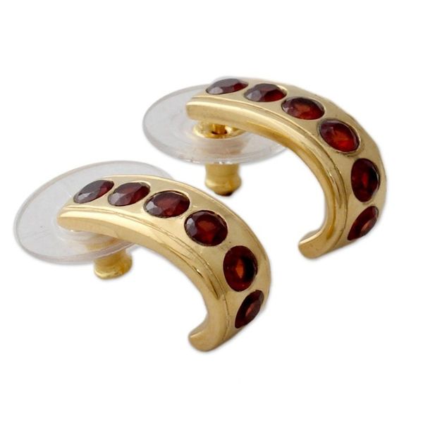 Alternate image for 23k Gold Plated Sterling Silver Garnet Half-Hoop Earrings Jaipur Curve
