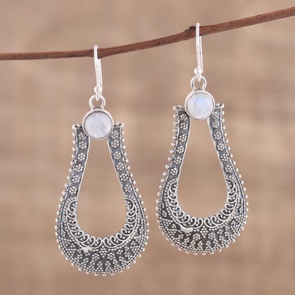 Alternate image for Rainbow Moonstone and Sterling Silver Dangle Earrings Silver Moondrop