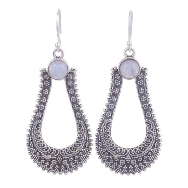 Alternate image for Rainbow Moonstone and Sterling Silver Dangle Earrings Silver Moondrop