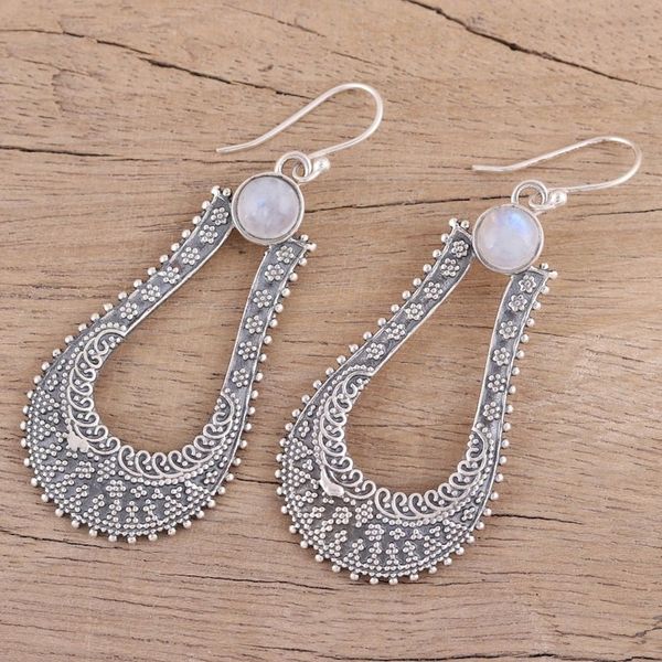 Alternate image for Rainbow Moonstone and Sterling Silver Dangle Earrings Silver Moondrop