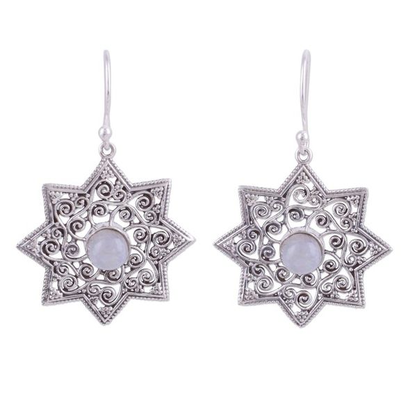 Alternate image for Indian Rainbow Moonstone Dangle Earrings in Star Shapes Mughal Stars