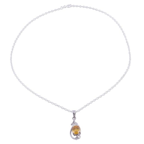 Alternate image for Rhodium Plated Yellow Citrine Pendant Necklace from India Morning Vine