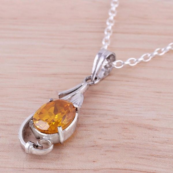 Alternate image for Rhodium Plated Yellow Citrine Pendant Necklace from India Morning Vine