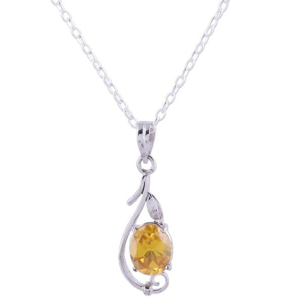 Alternate image for Rhodium Plated Yellow Citrine Pendant Necklace from India Morning Vine