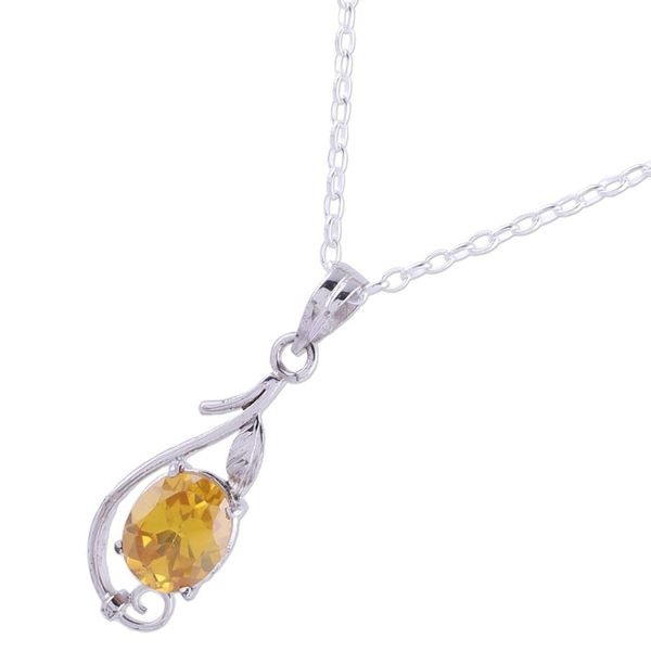 Alternate image for Rhodium Plated Yellow Citrine Pendant Necklace from India Morning Vine