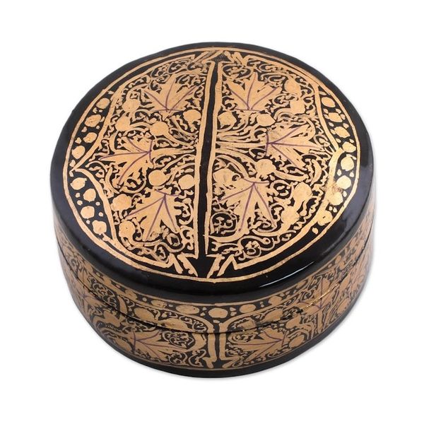 Alternate image for Gold and Black Papier Mache Decorative Box from India Alluring Grandeur
