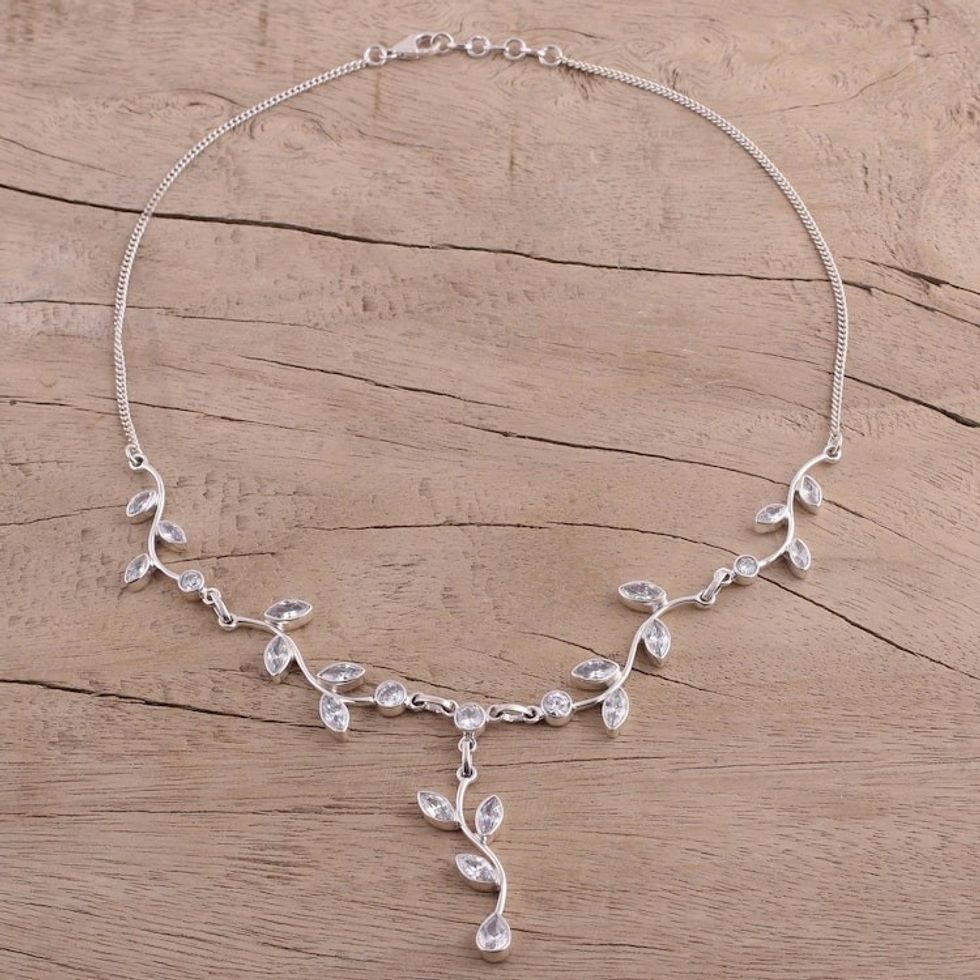Quartz Garland in Sterling Silver Necklace from India 'Sparkling Garland'