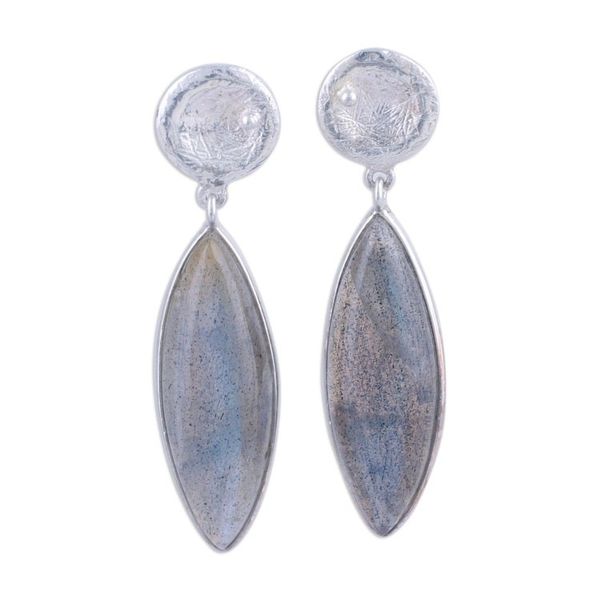 Alternate image for Labradorite and Textured Sterling Silver Earrings Grey Eyes