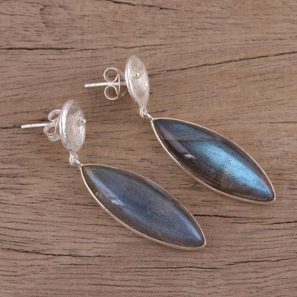 Alternate image for Labradorite and Textured Sterling Silver Earrings Grey Eyes