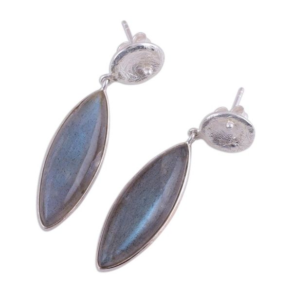 Alternate image for Labradorite and Textured Sterling Silver Earrings Grey Eyes