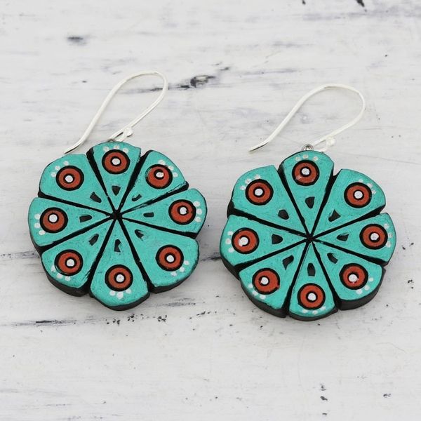 Alternate image for Hand Crafted Ceramic Dangle Earrings from India Floral Abstraction