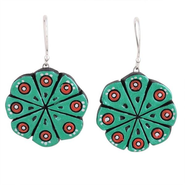 Alternate image for Hand Crafted Ceramic Dangle Earrings from India Floral Abstraction