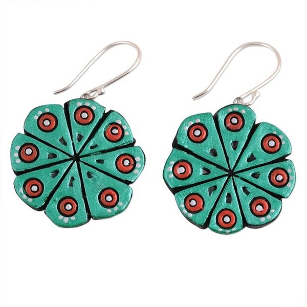 Alternate image for Hand Crafted Ceramic Dangle Earrings from India Floral Abstraction