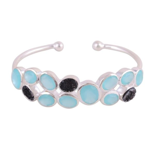 Alternate image for Aqua Chalcedony and Black Drusy Quartz Cuff Bracelet Imperial Mist