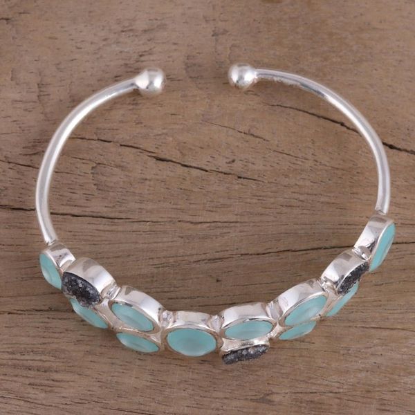 Alternate image for Aqua Chalcedony and Black Drusy Quartz Cuff Bracelet Imperial Mist