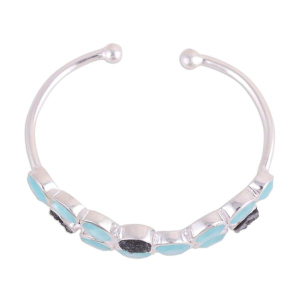 Alternate image for Aqua Chalcedony and Black Drusy Quartz Cuff Bracelet Imperial Mist