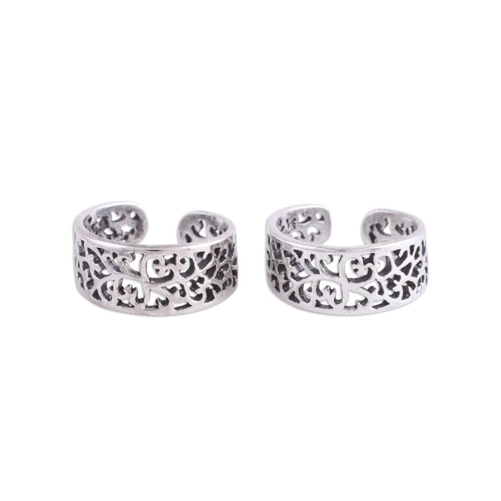 Artisan Crafted Sterling Silver Toe Rings Pair from India 'Alluring Vines'