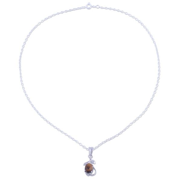 Alternate image for Rhodium Plated Tigers Eye Leaf Necklace from India Forest Earth