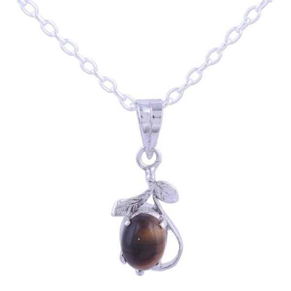 Alternate image for Rhodium Plated Tigers Eye Leaf Necklace from India Forest Earth