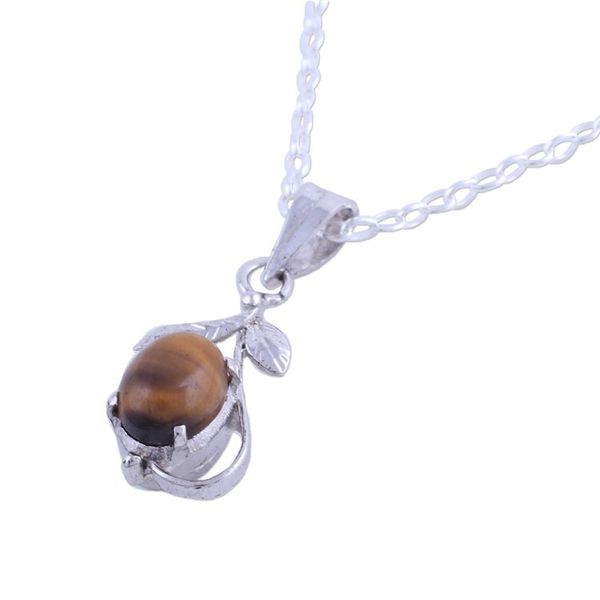 Alternate image for Rhodium Plated Tigers Eye Leaf Necklace from India Forest Earth