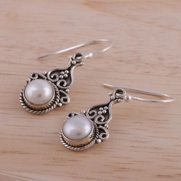 Alternate image for Cultured Pearl Sterling Silver Dangle Earrings from India Crowned Charm