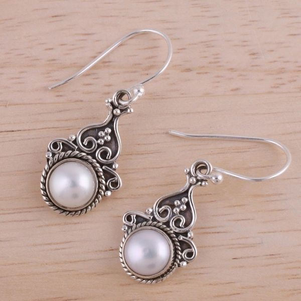 Alternate image for Cultured Pearl Sterling Silver Dangle Earrings from India Crowned Charm