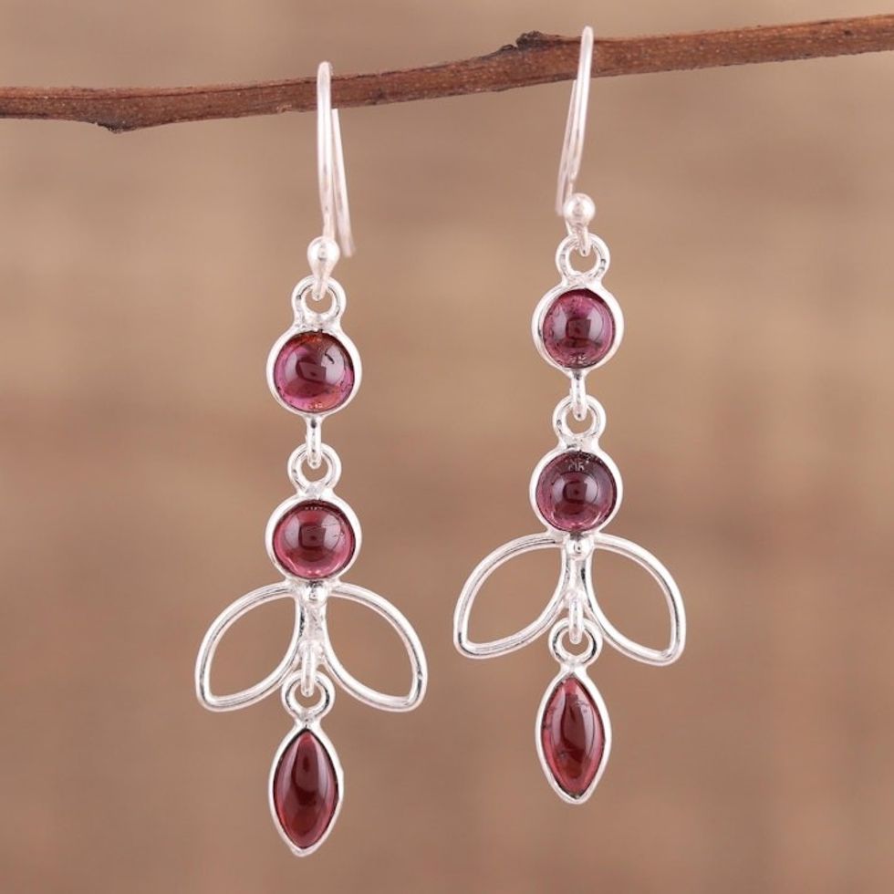 Artisan Crafted Garnet Dangle Earrings from India 'Desirous Beauty'