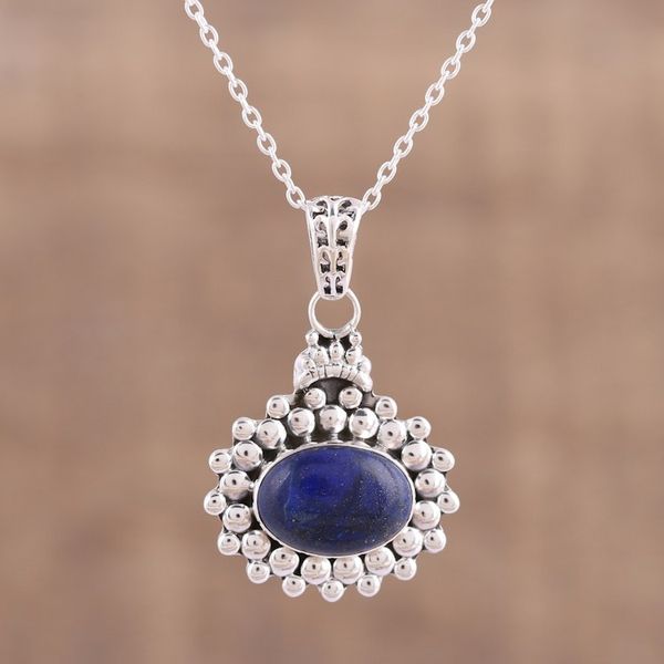 Alternate image for Lapis Lazuli and Sterling Silver Pendant Necklace from India Jewel of Jaipur