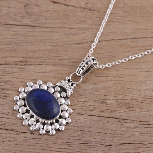 Alternate image for Lapis Lazuli and Sterling Silver Pendant Necklace from India Jewel of Jaipur