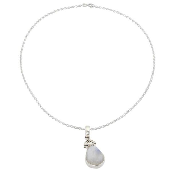 Alternate image for Rainbow Moonstone and Sterling Silver Pendant Necklace Icy Droplet