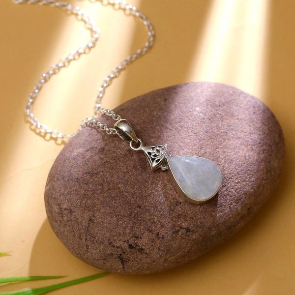 Alternate image for Rainbow Moonstone and Sterling Silver Pendant Necklace Icy Droplet