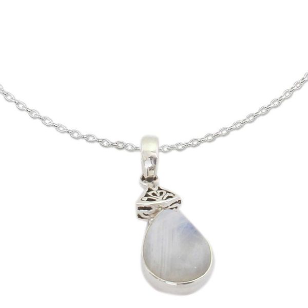 Alternate image for Rainbow Moonstone and Sterling Silver Pendant Necklace Icy Droplet