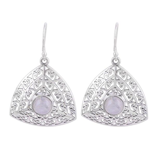 Alternate image for Rainbow Moonstone and Sterling Silver Dangle Earrings Jali Frieze
